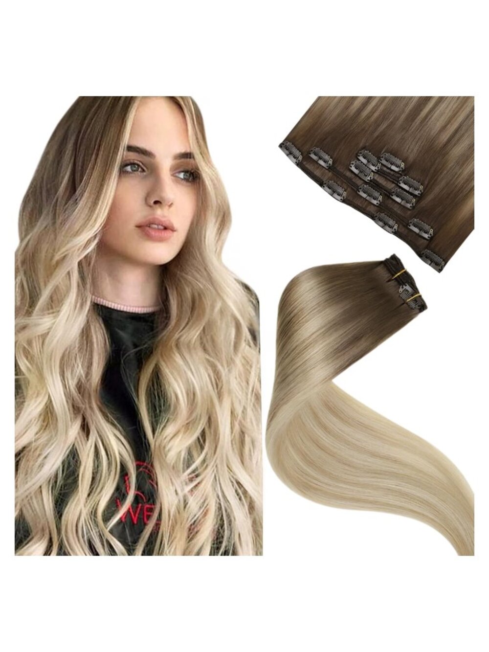 Remy Human Hair Clip In Extensions 18 Inch Tapered Ends Heat Styling